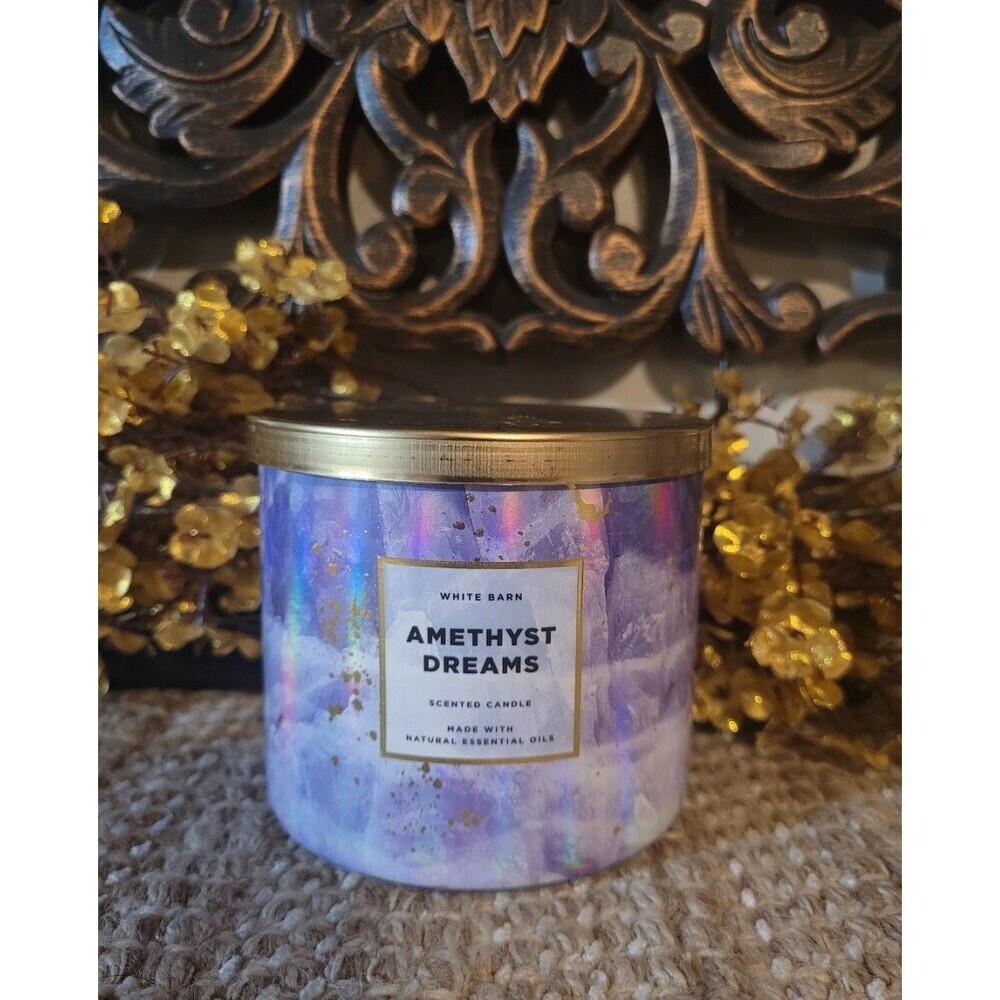 White Barn Bath & Body Works Amethyst Dreams 3-Wick Candle Iridescent Wrap NEW